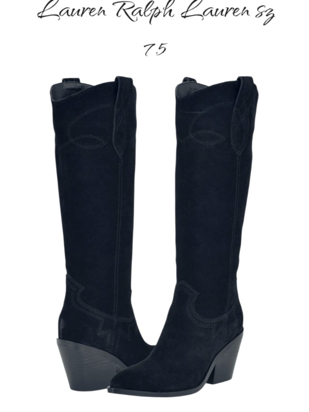 NINE WEST Smash Black Suede Western Knee High Boots Size 7.5